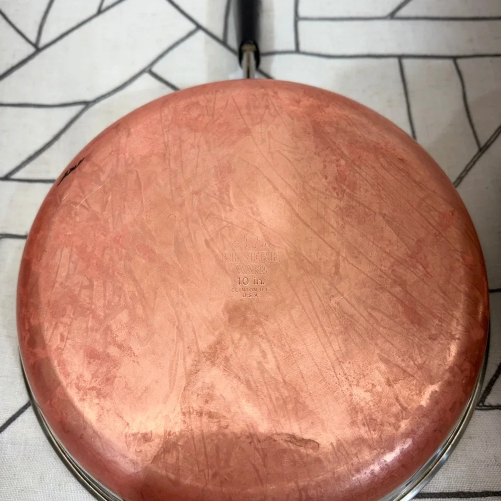Revere Ware Skillet 10 Inch Copper Bottom Stainless Steel Frying Pan with Lid
